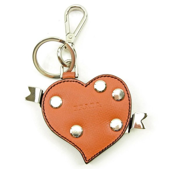 Prada key ring Key holder Silver Orange Woman unisex Authentic Used
